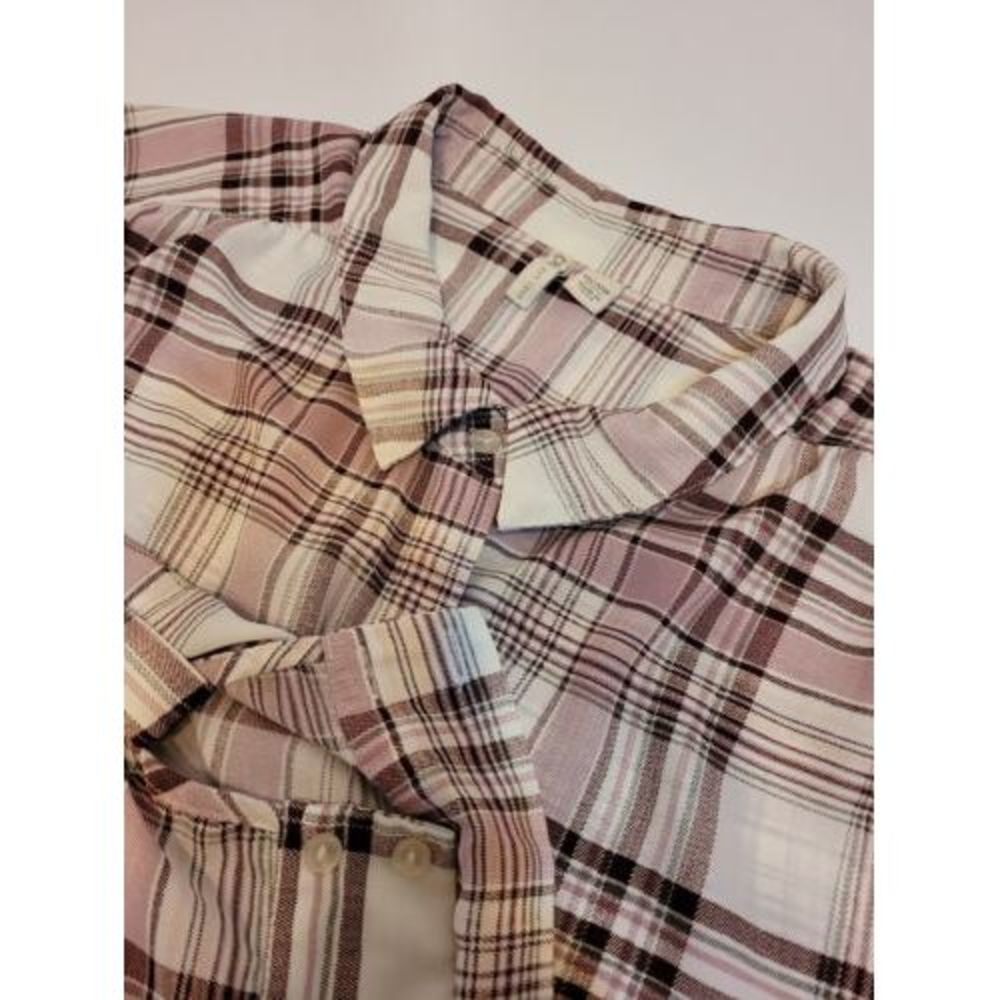 Cato Plaid Button Up Shirt Womens 18/20W Mauve Excellent Roll Tab Sleeve Pocket